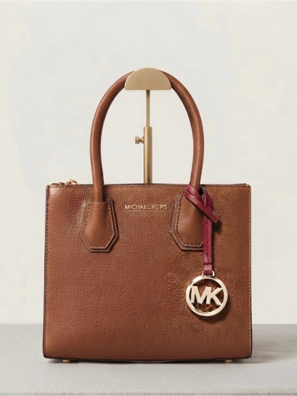 Michael Kors Mercer Caramel Brown Pebbled Leather Satchel